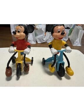 1977 Gabriel Industries Disney Mickey Mouse On Tricycles Lot Of 2